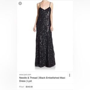 NEEDLE & thread black backless sequin dress